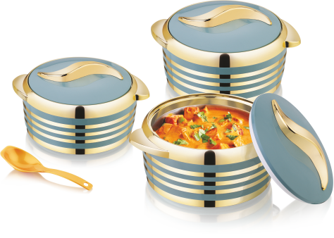 Golden Stripe Insulated Plastic Casserole Set